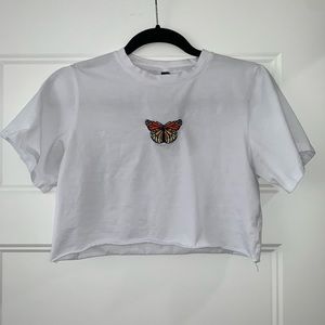 Zaful Cropped White Butterfly T-shirt